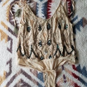 NWOT Free People Beaded Bodysuit